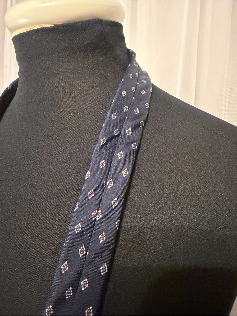 Bert Pulitzer 100% Silk Navy Blue Geometric Foulard Necktie Vintage Preppy - Picture 14 of 16